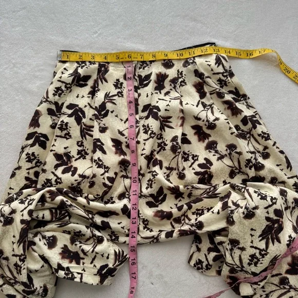 Raquel Allegra Silk Jacquard Trapeze Wide Leg Pants Cream Flower XS Size 0